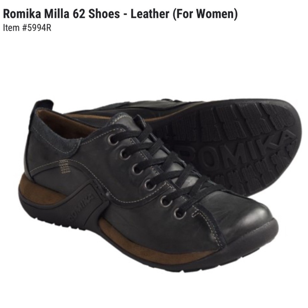 Romika Black Genuine Leather Women's Sneakers